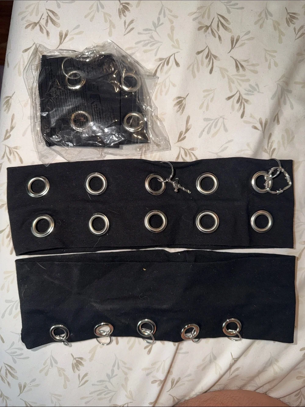 Black headband with silver hardware